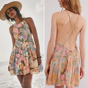 Free People Deserted Island Open Back Mini Dress Size M Rope Strap Boho Beach